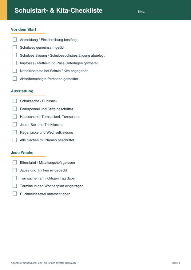 Vorschau Schulstart- & Kita-Checkliste
