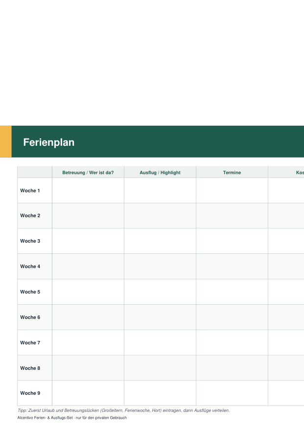 Vorschau Ferienplan
