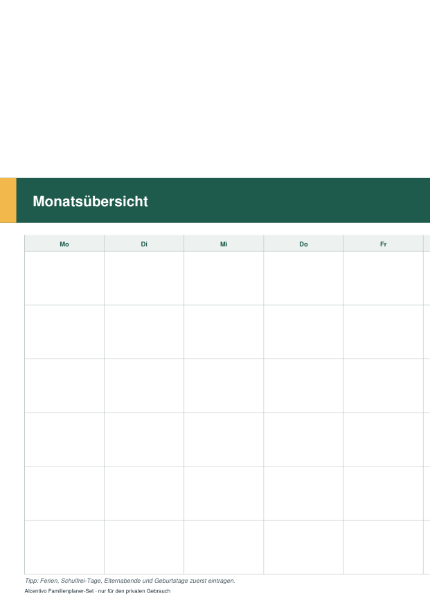 Vorschau Monatsübersicht