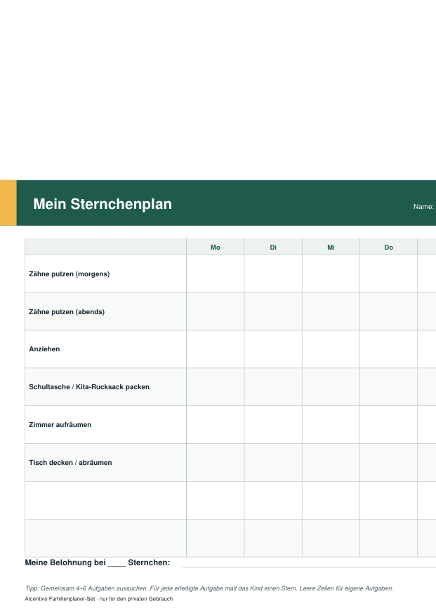 Vorschau Sternchenplan für Kinder