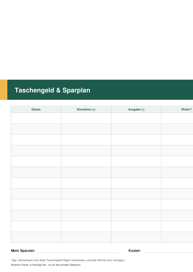 Vorschau Taschengeld & Sparplan