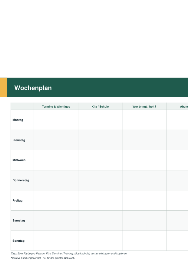 Vorschau Wochenplan